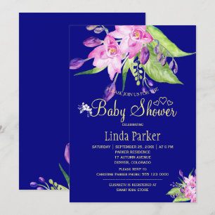 Marine-Pflaume-Sommer-Blumen-Aquarell-Baby-Party Einladung