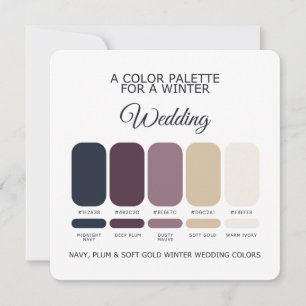Marine-Pflaume-Weiches-Gold-Winterhochzeit-Palette Einladung