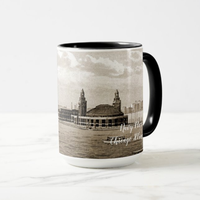 Marine Pier Chicago 1920's Watercolor SEPIA ART Tasse (VorderseiteRechts)