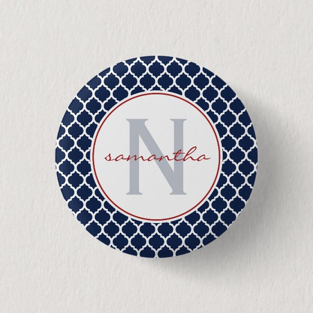 Marine Quatrefoil Monogramm Button (Vorderseite)