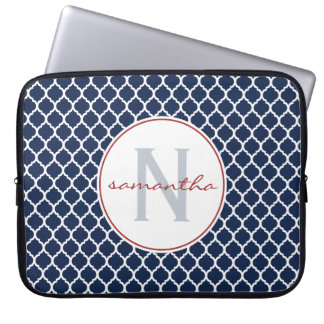 Marine Quatrefoil Monogramm Laptopschutzhülle