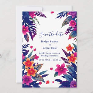 Marine-Rosa-Blumen-Tropische-Hawaii-Hochzeit Einladung