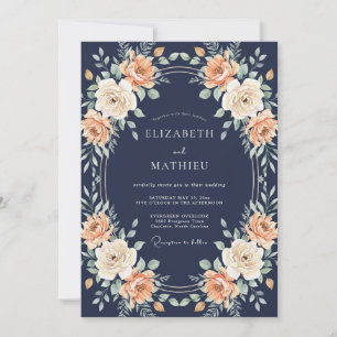 Marine-Rosa-Pfingstrosen-Hochzeit Einladung