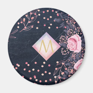 Marine-Roségold-Monogramm-Geschenke Weiblich Blumi Magnet