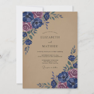 Marine-Rosen-Botanik-Hochzeit Einladung