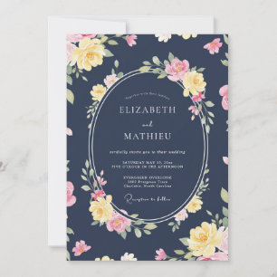 Marine-Rosen Botanische Umarmung Hochzeit Einladung
