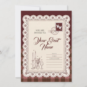 Marine-Rot Karo Kerzen Postkarte