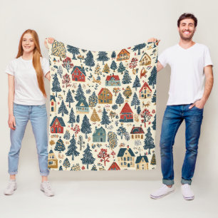 Marine-Rot-Wald-Weihnachtsdorf-Muster Fleecedecke