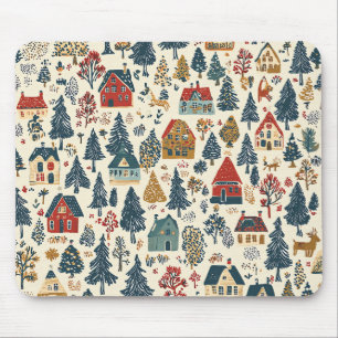 Marine-Rot-Wald-Weihnachtsdorf-Muster Mousepad