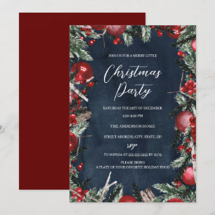 Marine-Rot-Weihnachtskranz Festliche Blumenparty Einladung