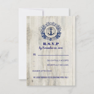 Marine rustikale Strandhochzeit RSVP Karte