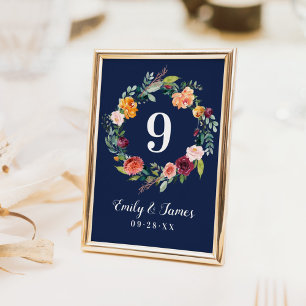 Marine-Rustikales Burgunder-Herbst-Blumen-Hochzeit Tischnummer