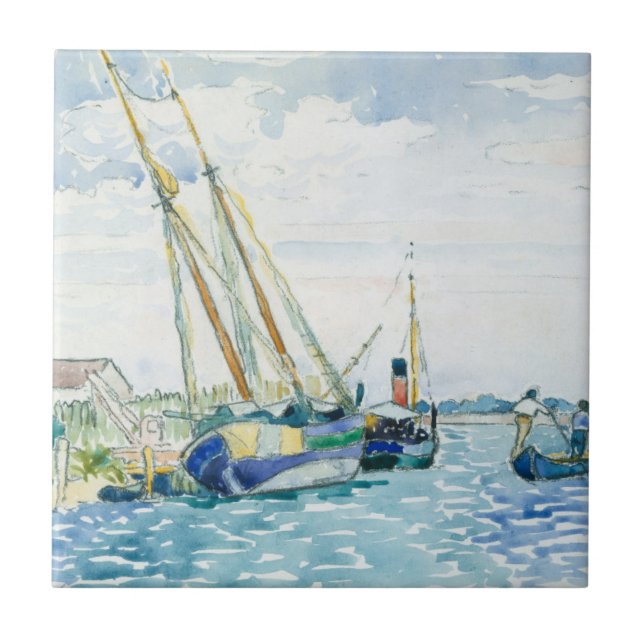 Marine Scene Boote in der Nähe von Venedig Fliese (Vorderseite)