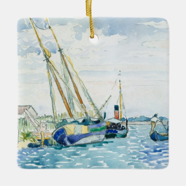 Marine Scene Boote in der Nähe von Venedig Keramikornament (Vorderseite)