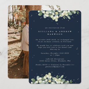 Marine-Schneebeeren + Eukalyptus Hochzeitsempfang Einladung