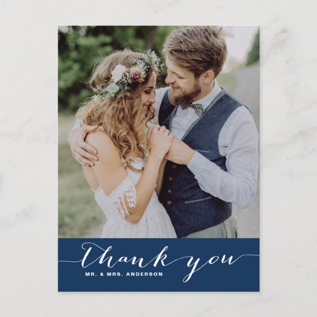 Marine | Script Wedding Danke Vertical Postcard Postkarte (Vorderseite)
