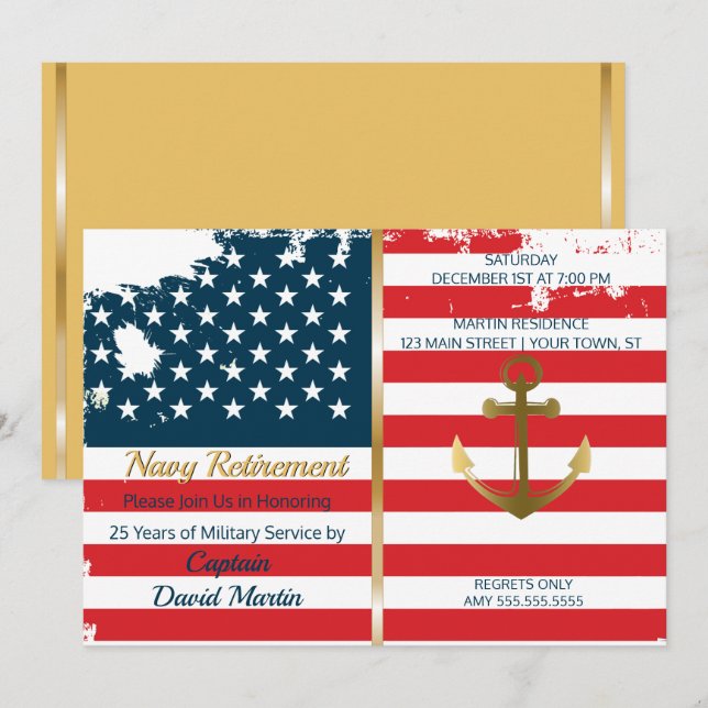 Marine-Seemann-Militärruhestands-Party Einladung (Vorne/Hinten)