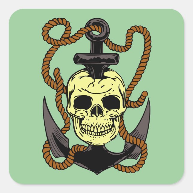 Marine Skull Tattoo Quadratischer Aufkleber (Vorderseite)