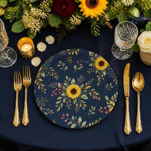 Marine-Sonnenblumen-Blumen-Botanik-Muster Pappteller