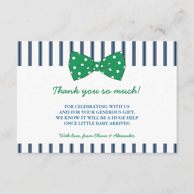 Marine-Streifen u. grüne Babyparty des Bogen-| Dankeskarte (Vorderseite)