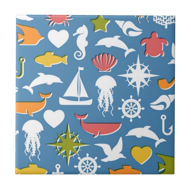 Marine Symbole Muster Fliese (Vorderseite)