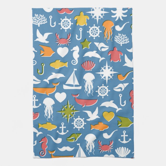 Marine Symbole Muster Handtuch (Vertikal)