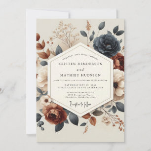 Marine Terrakotta Herbstblüten Hochzeit Einladung