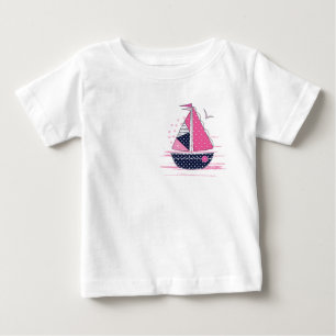 Marine Theme Girly Sailboat Pink Polka Dot Sail Baby T-shirt
