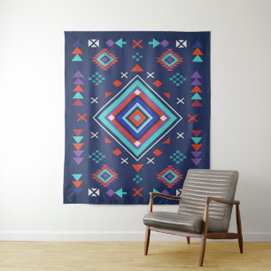 Marine Türkis Boho Geometrisches Oberflächenmuster Wandteppich
