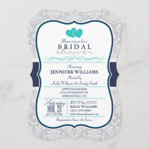 Marine, Türkis, Grau Damaskus Brautparty Einladung