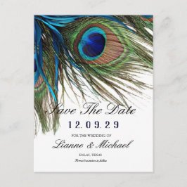 Marine-Türkis-Pfau-Feder Boho Save the Date Ankündigungspostkarte