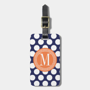 Marine u. orange grüne große Polka-Punkte mit Gepäckanhänger