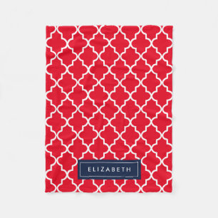 Marine u. rote Quatrefoil   Fleece-Decke Fleecedecke