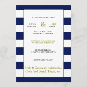Marine-u. weißer Streifen-Seehochzeits-Einladung Einladung