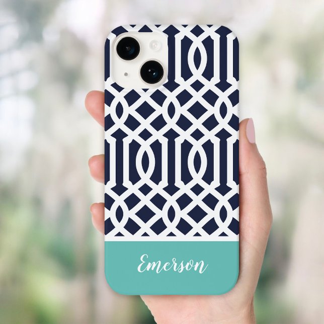 Marine und Aqua Trellis Monogram Case-Mate iPhone Hülle (Von Creator hochgeladen)