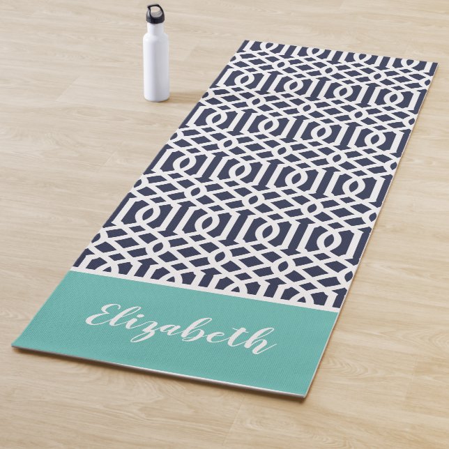Marine und Aqua Trellis Monogram | Editierbare Far Yogamatte (Beispiel)