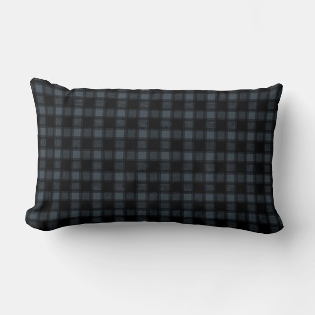 Marine und Black Checkered Pattern | KARIERT Lendenkissen (Vorderseite)