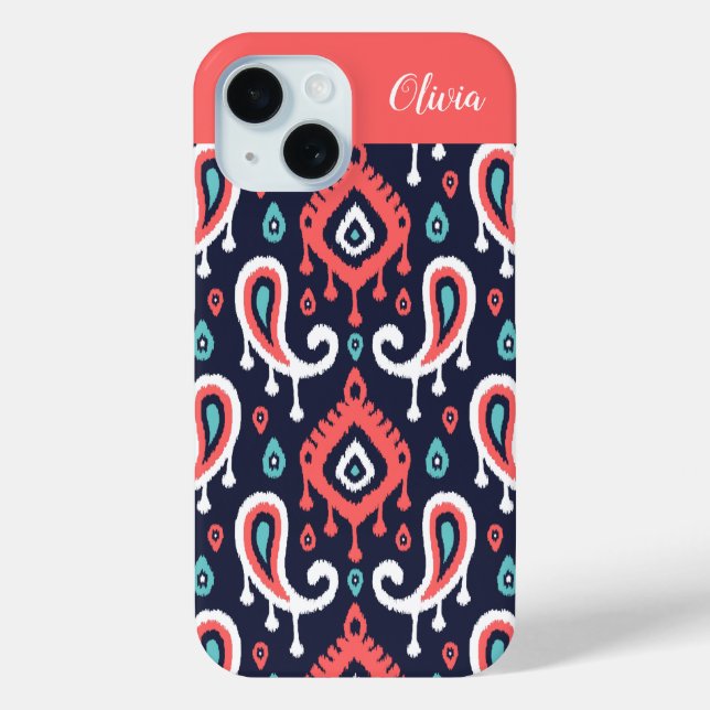Marine und Coral Ikat Paisley Monogram Case-Mate iPhone Hülle (Rückseite)