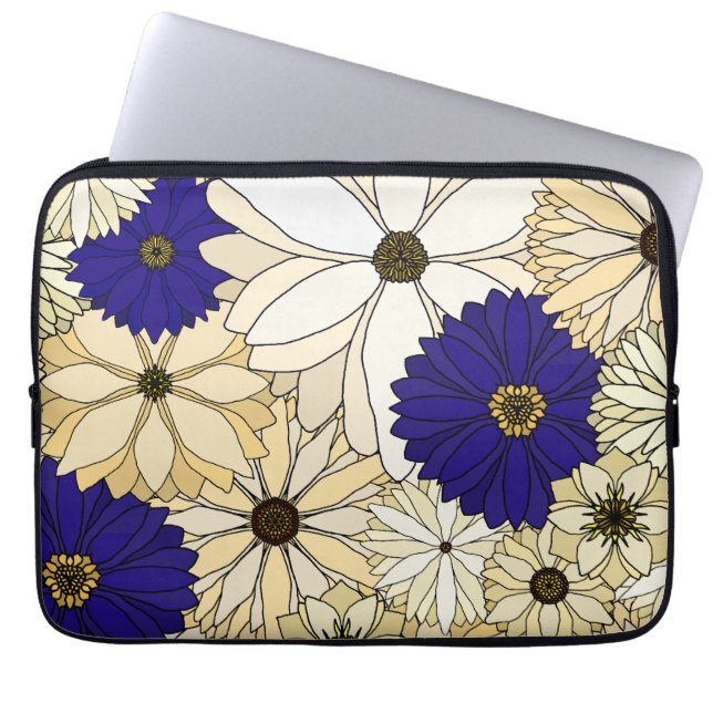 Marine-und Creme-Blumen-Laptop-Hülse Laptopschutzhülle (Vorderseite)