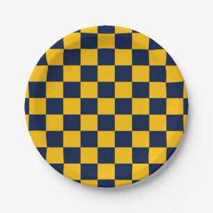 Marine und Gold Checkerboard Pappteller
