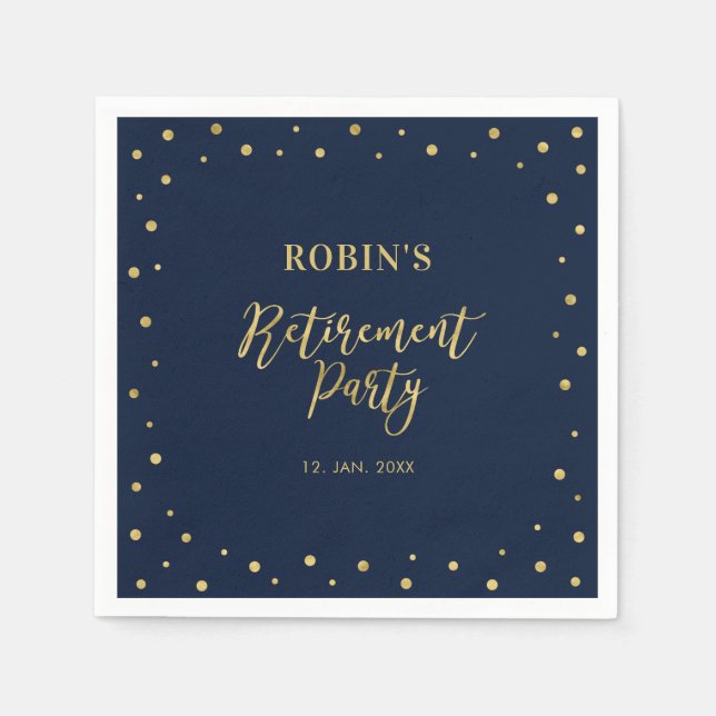 Marine und Gold | Chic Confetti Retirement Party Serviette (Vorderseite)
