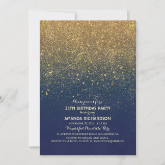 Marine und Gold Glitzer Glam Vintage Geburtstagspa Einladung