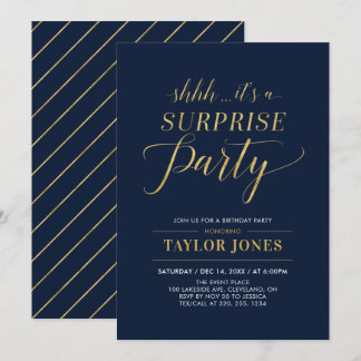 Marine und Gold | Modern Surprise Birthday Party Einladung