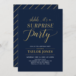 Marine und Gold | Modern Surprise Birthday Party Einladung