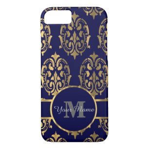 Marine- und Golddamastmonogramm Case-Mate iPhone Hülle