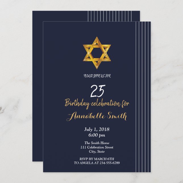 Marine und Golden Star von David Birthday Einladung (Vorne/Hinten)