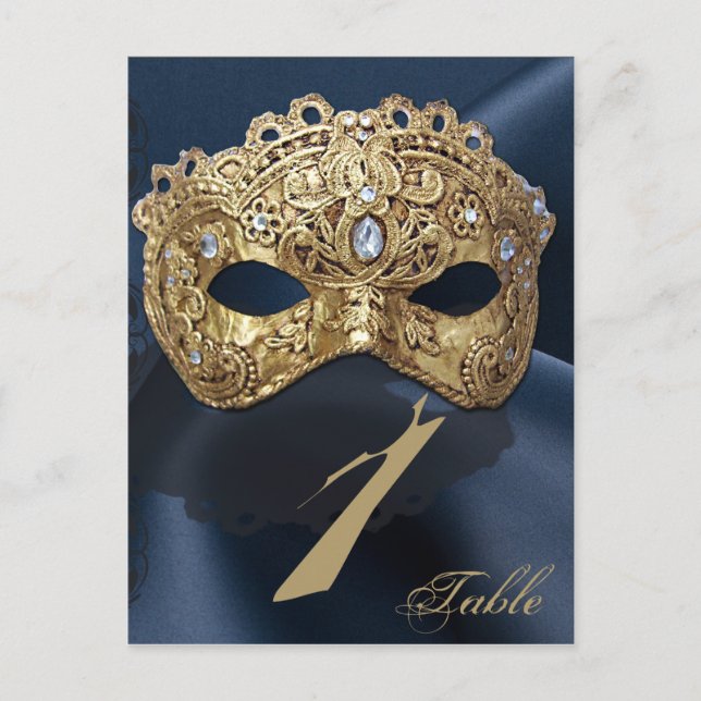 Marine-und Goldmaskerade-Wedding Tischnummer (Vorderseite)