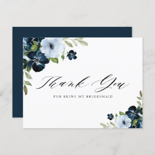 Marine und hellblau Bridesmaid Danke Karte