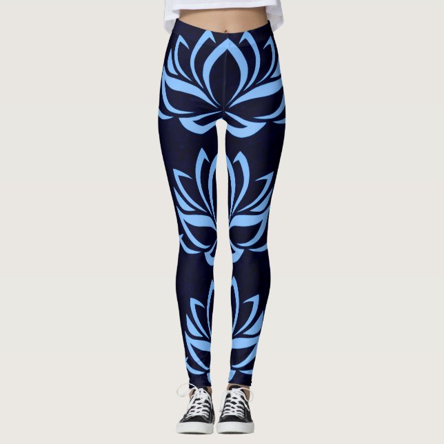 Marine und hellblaue Lotos-Entwurfs-Leggings Leggings (Vorderseite)