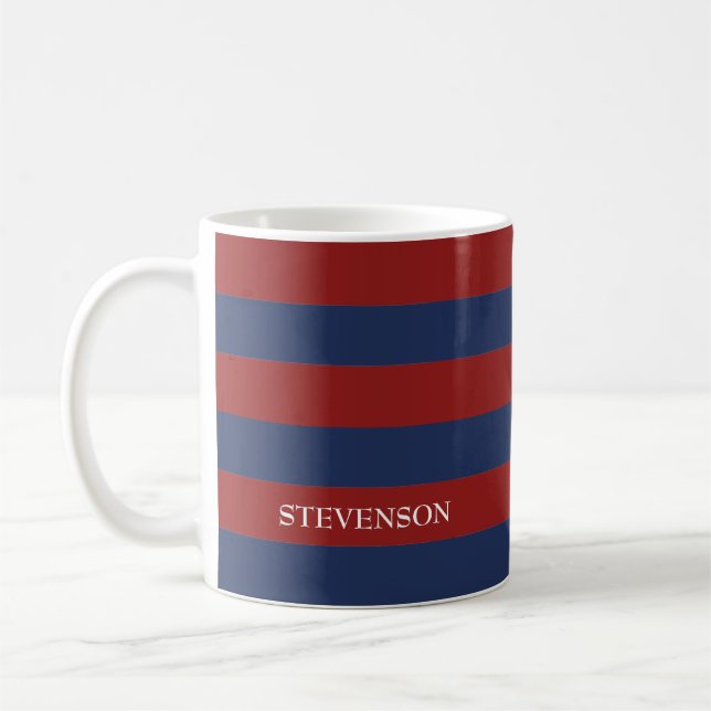 Marine und Red Rugby Stripes Kaffeetasse (Links)